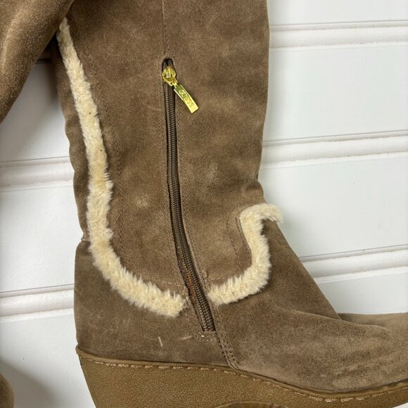Guess Boots By Marciano Jefter Faux suede fur y2k wedge 10M side zip gold hardwe - Picture 6 of 11